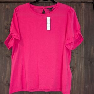 J.Crew Puff Sleeve Cotton Tee – Bright Pink – Size Large (NWT)